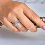 Round Cut Colorless Moissanite Split Shank Halo Engagement Ring For Women
