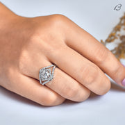 Round Cut Colorless Moissanite Split Shank Halo Engagement Ring For Women