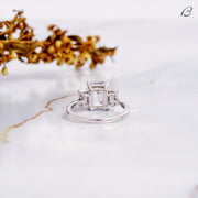 Emerald Cut Three Stone Moissanite Diamond Engagement Ring