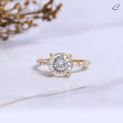 Portuguese Round Cut Lab Grown Diamond Hidden Halo Bubble Prong Set Engagement Ring