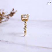 Portuguese Round Cut Lab Grown Diamond Hidden Halo Bubble Prong Set Engagement Ring