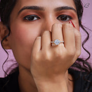 Portuguese Round Cut Lab Grown Diamond Hidden Halo Bubble Prong Set Engagement Ring