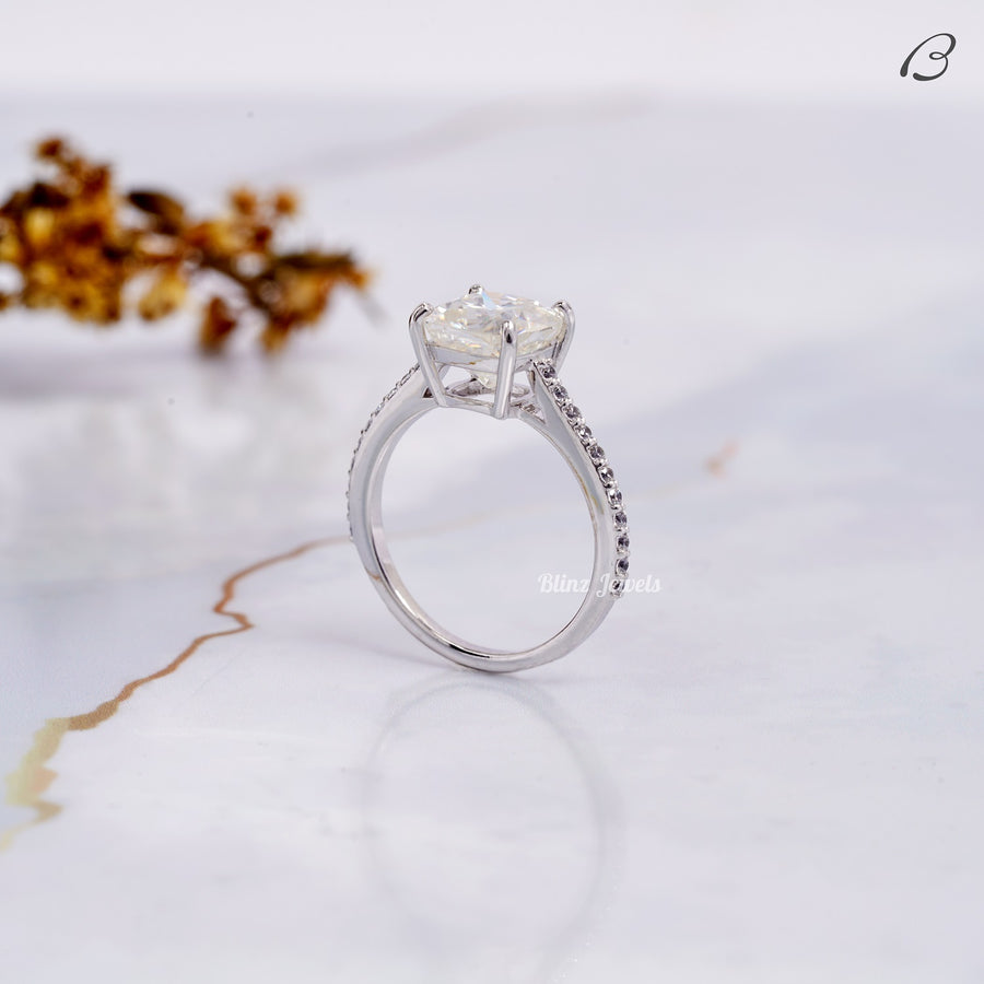 Cushion Cut IGI Certified F/VVS2 Lab Grown Diamond Solitaire With Accent Wedding Ring