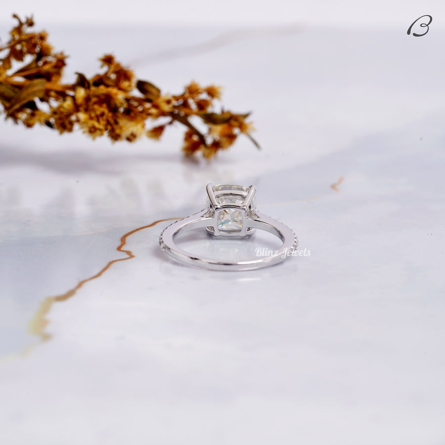 Cushion Cut IGI Certified F/VVS2 Lab Grown Diamond Solitaire With Accent Wedding Ring