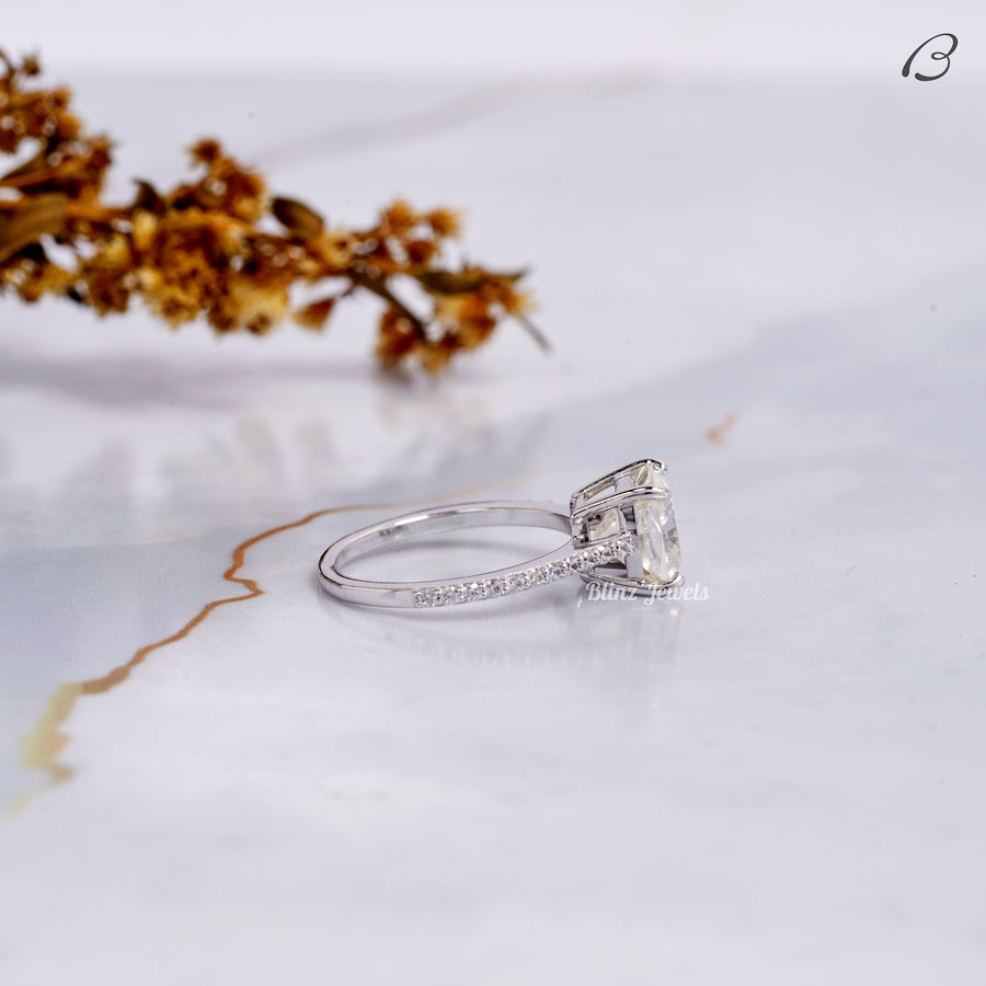 Cushion Cut IGI Certified F/VVS2 Lab Grown Diamond Solitaire With Accent Wedding Ring