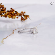 Cushion Cut IGI Certified F/VVS2 Lab Grown Diamond Solitaire With Accent Wedding Ring