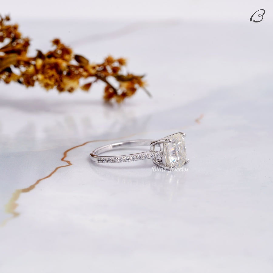 Cushion Cut IGI Certified F/VVS2 Lab Grown Diamond Solitaire With Accent Wedding Ring