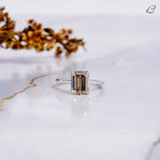 Emerald Cut Smoky Quartz Brown Color Moissanite Solitaire Engagement Ring