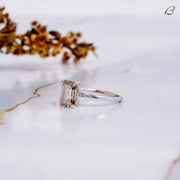 Emerald Cut Smoky Quartz Brown Color Moissanite Solitaire Engagement Ring