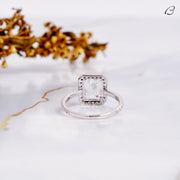 Emerald Cut Moissanite Solitaire With Accent Halo Engagement Ring