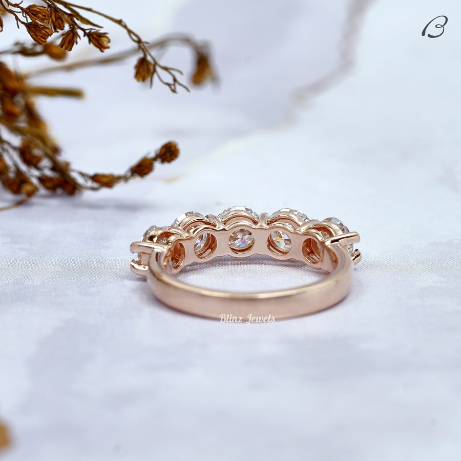 Round Cut Five Stone Moissanite Solid Gold Wedding Band