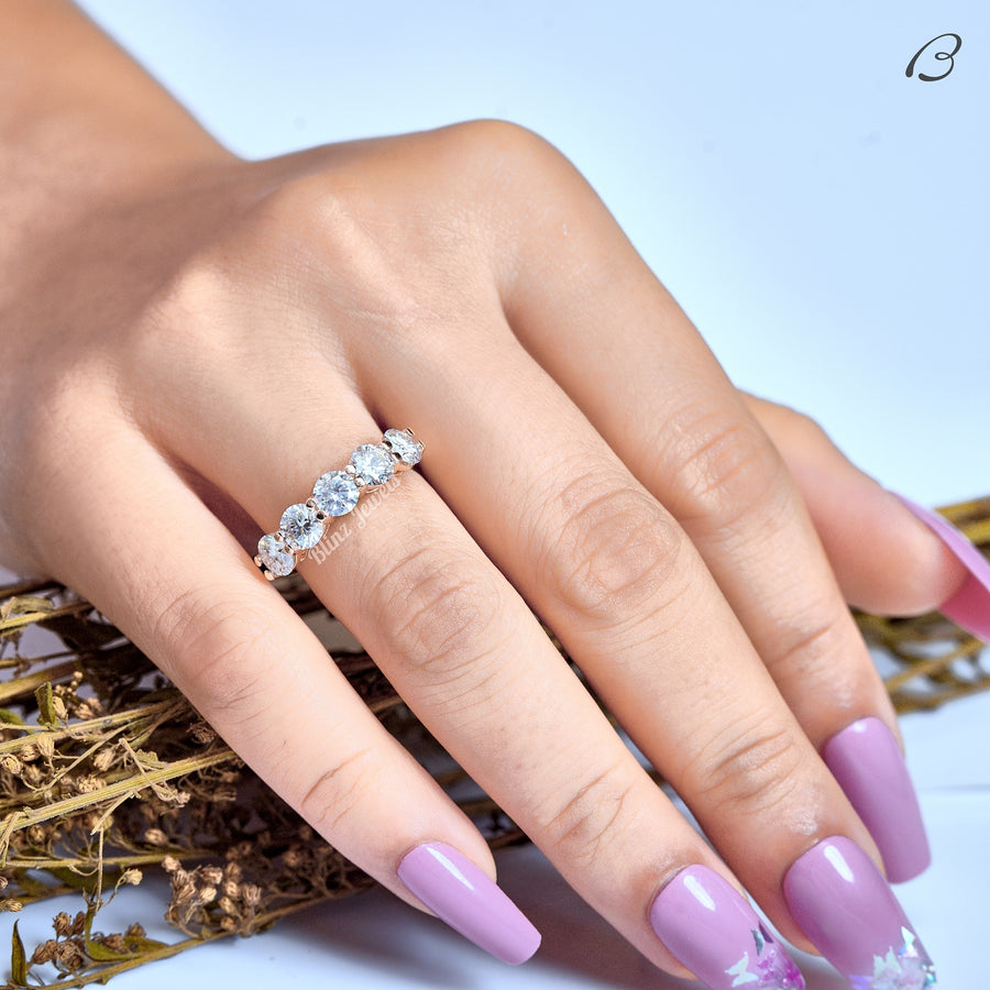 Round Cut Five Stone Moissanite Solid Gold Wedding Band