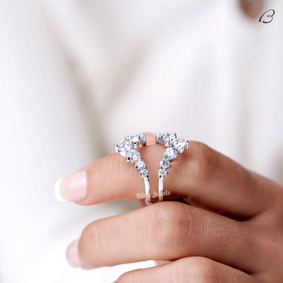 Round Cut Moissanite Guard Enhance Wrap Ring For Wedding Ring
