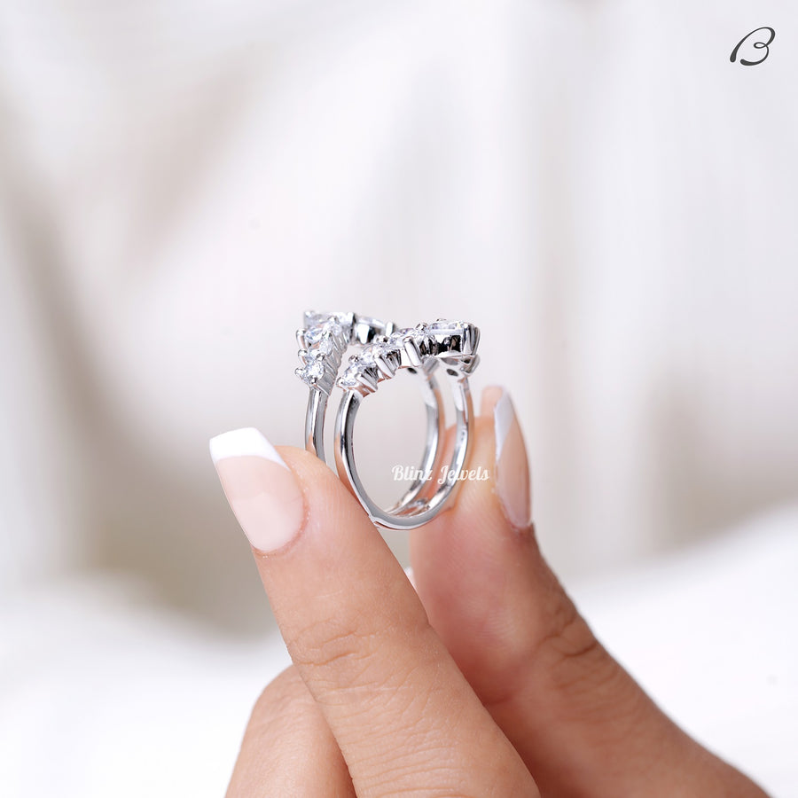 Round Cut Moissanite Guard Enhance Wrap Ring For Wedding Ring