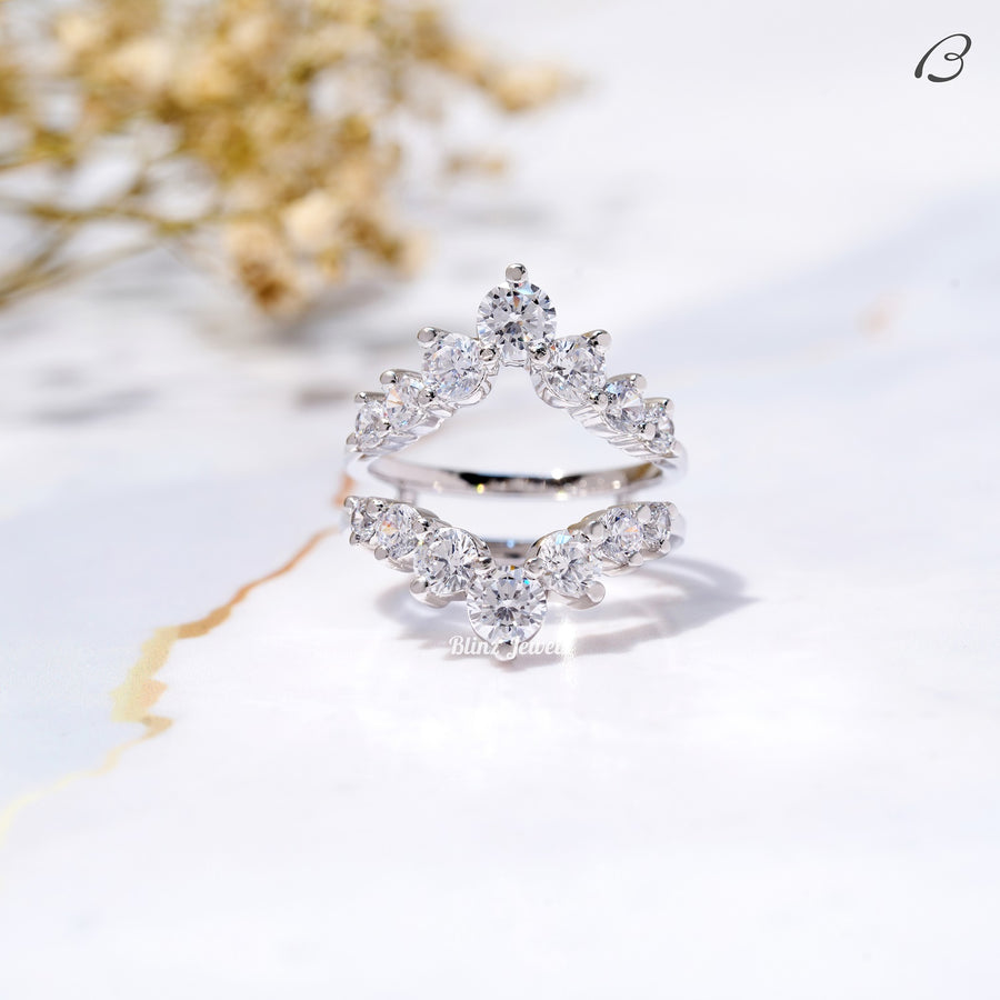 Round Cut Moissanite Guard Enhance Wrap Ring For Wedding Ring