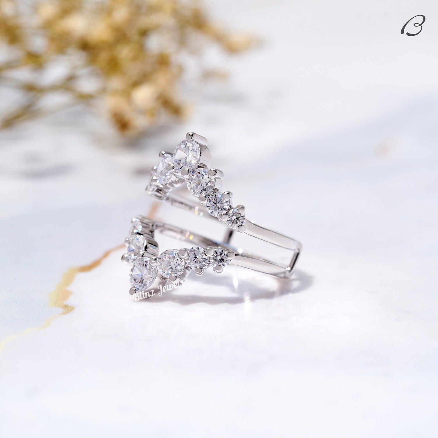 Round Cut Moissanite Guard Enhance Wrap Ring For Wedding Ring