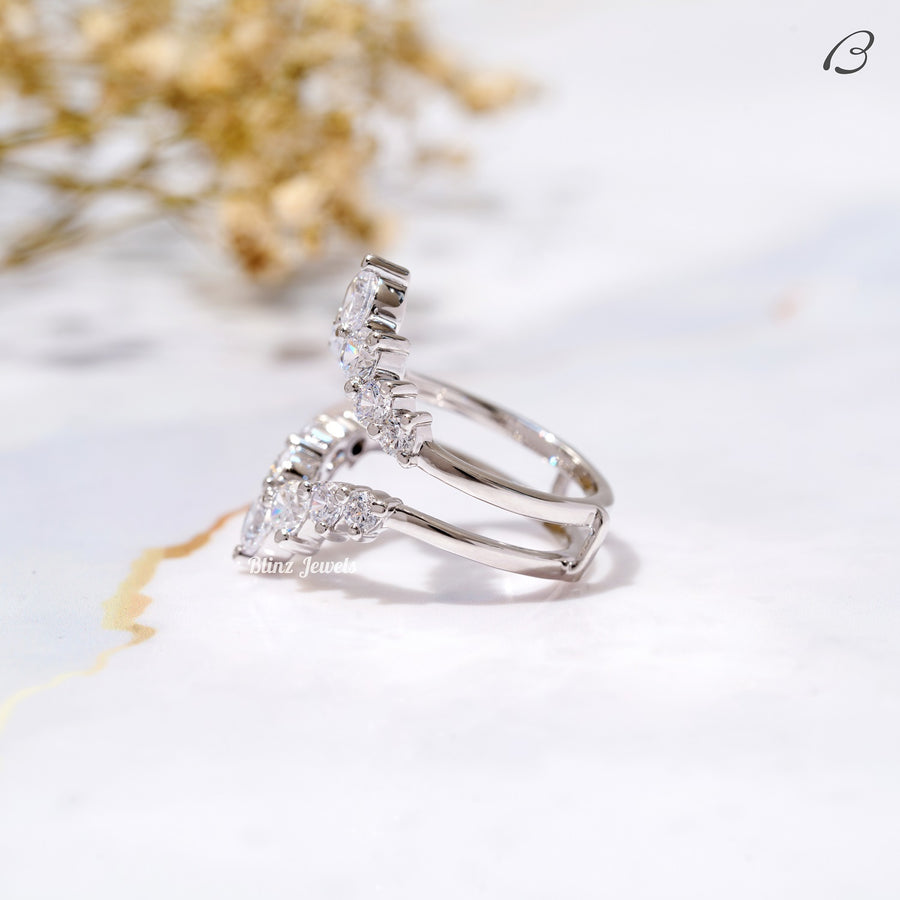 Round Cut Moissanite Guard Enhance Wrap Ring For Wedding Ring