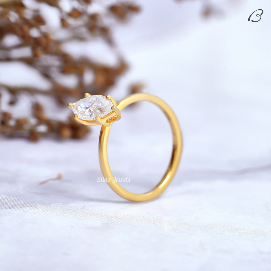 Marquise Cut Colorless Moissanite Solitaire Diamond Engagement Ring