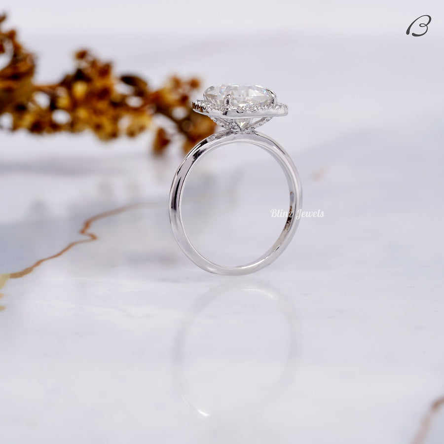 Cushion Cut Moissanite Diamond Solitaire Halo Engagement Ring