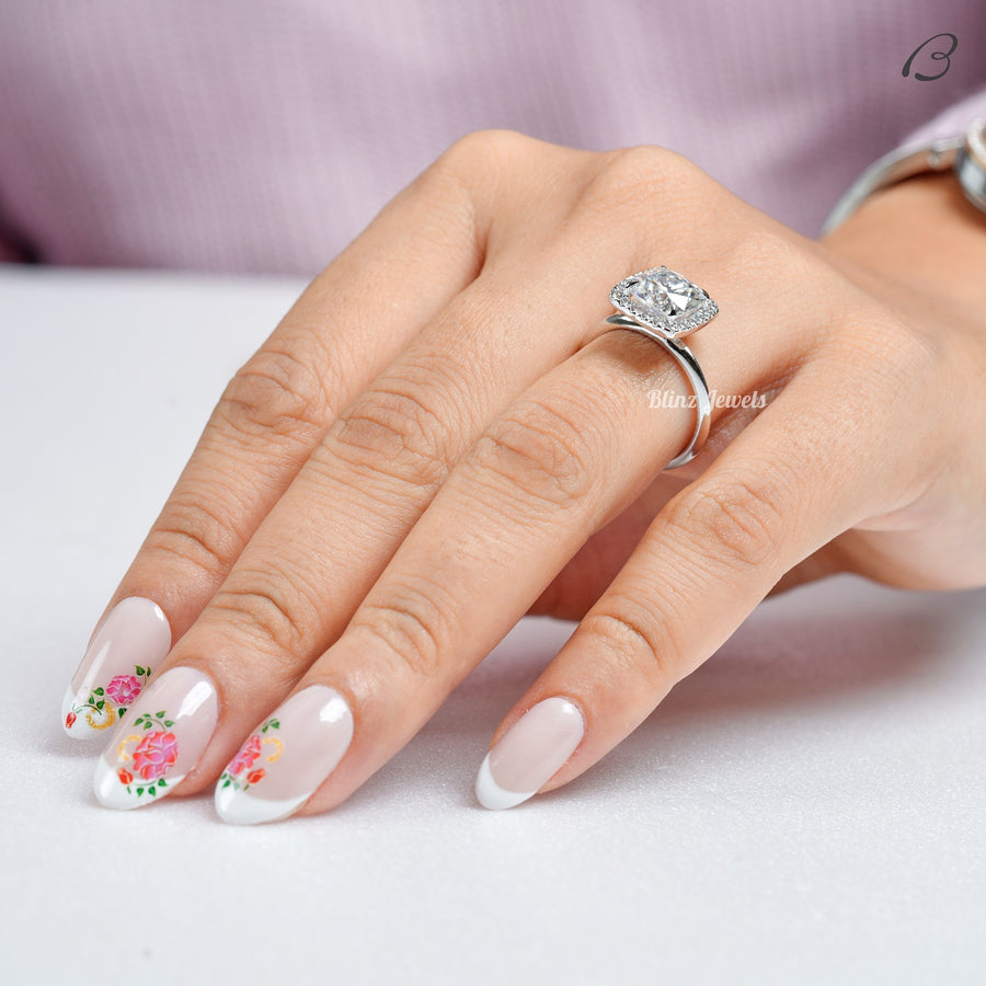 IGI certified Cushion Cut Lab Grown Diamond Solitaire Halo Wedding Bridal Ring