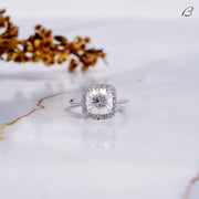 Cushion Cut Moissanite Diamond Solitaire Halo Engagement Ring