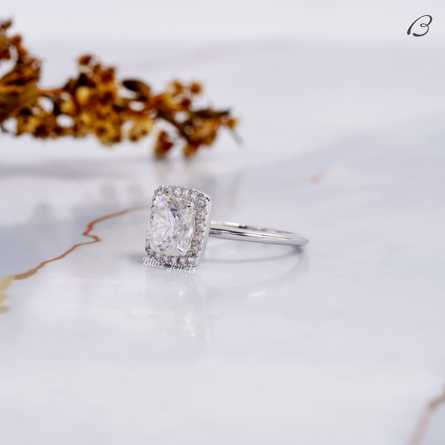 IGI certified Cushion Cut Lab Grown Diamond Solitaire Halo Wedding Bridal Ring