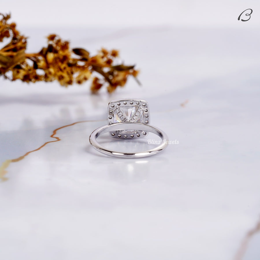 IGI certified Cushion Cut Lab Grown Diamond Solitaire Halo Wedding Bridal Ring