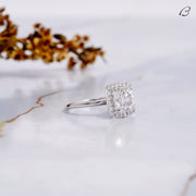 IGI certified Cushion Cut Lab Grown Diamond Solitaire Halo Wedding Bridal Ring