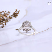 Cluster Halo Emerald Cut Colorless Moissanite Diamond Engagement Ring