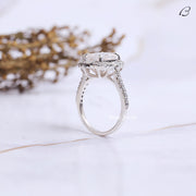 Cluster Halo Emerald Cut Colorless Moissanite Diamond Engagement Ring