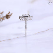 Cluster Halo Emerald Cut Colorless Moissanite Diamond Engagement Ring