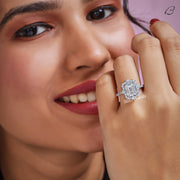 Cluster Halo Emerald Cut Colorless Moissanite Diamond Engagement Ring