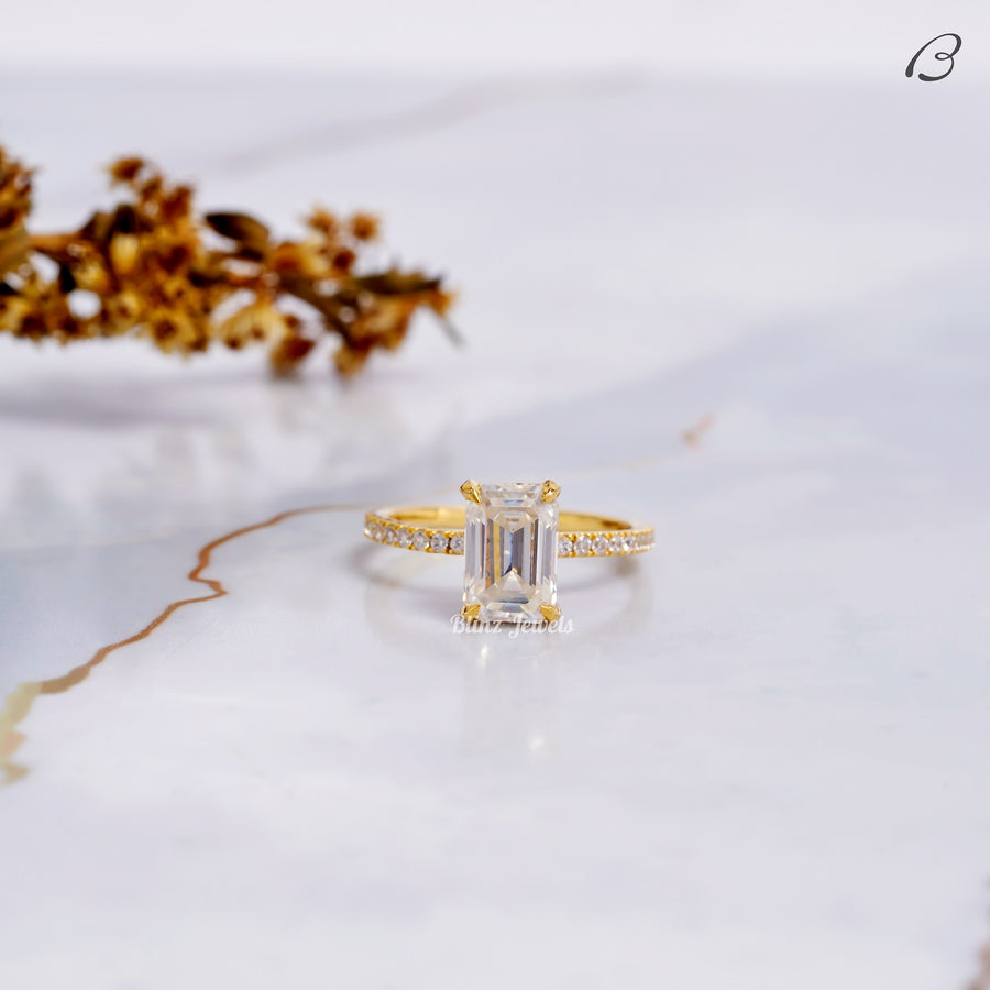 Emerald Cut Lab Grown Diamond Hidden Halo Anniversary Gift Ring