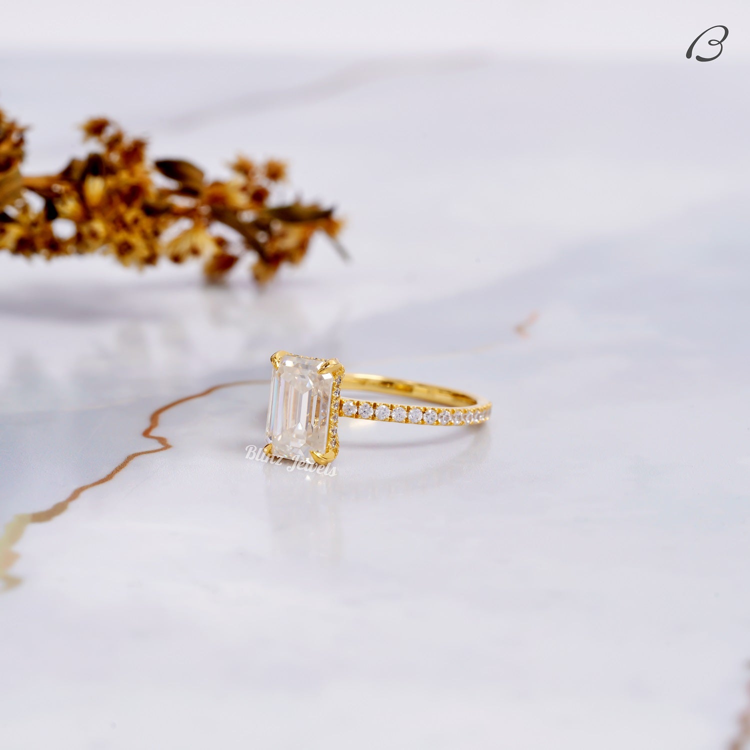 Emerald Cut Lab Grown Diamond Hidden Halo Anniversary Gift Ring