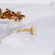 Emerald Cut Lab Grown Diamond Hidden Halo Anniversary Gift Ring