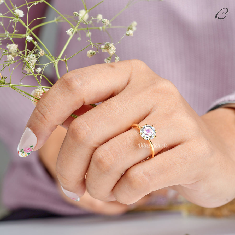 OEC Round Cut Colorless Moissanite Solitaire Wedding Bridal Ring
