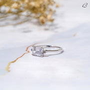 East West Emerald Cut Moissanite Three Stone Engagement Ring